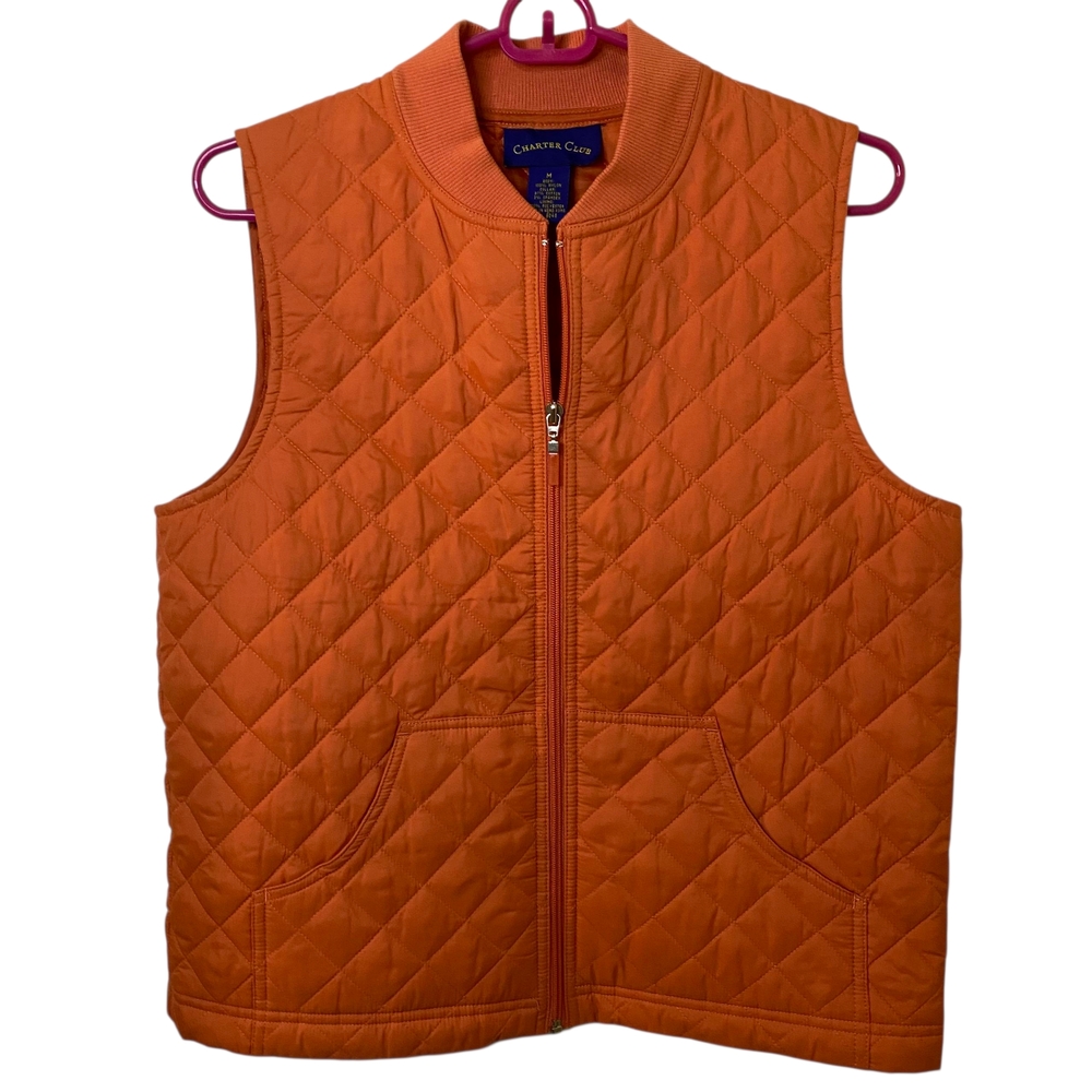 Charter Club Women's Full Zip Quilted Orange Vest